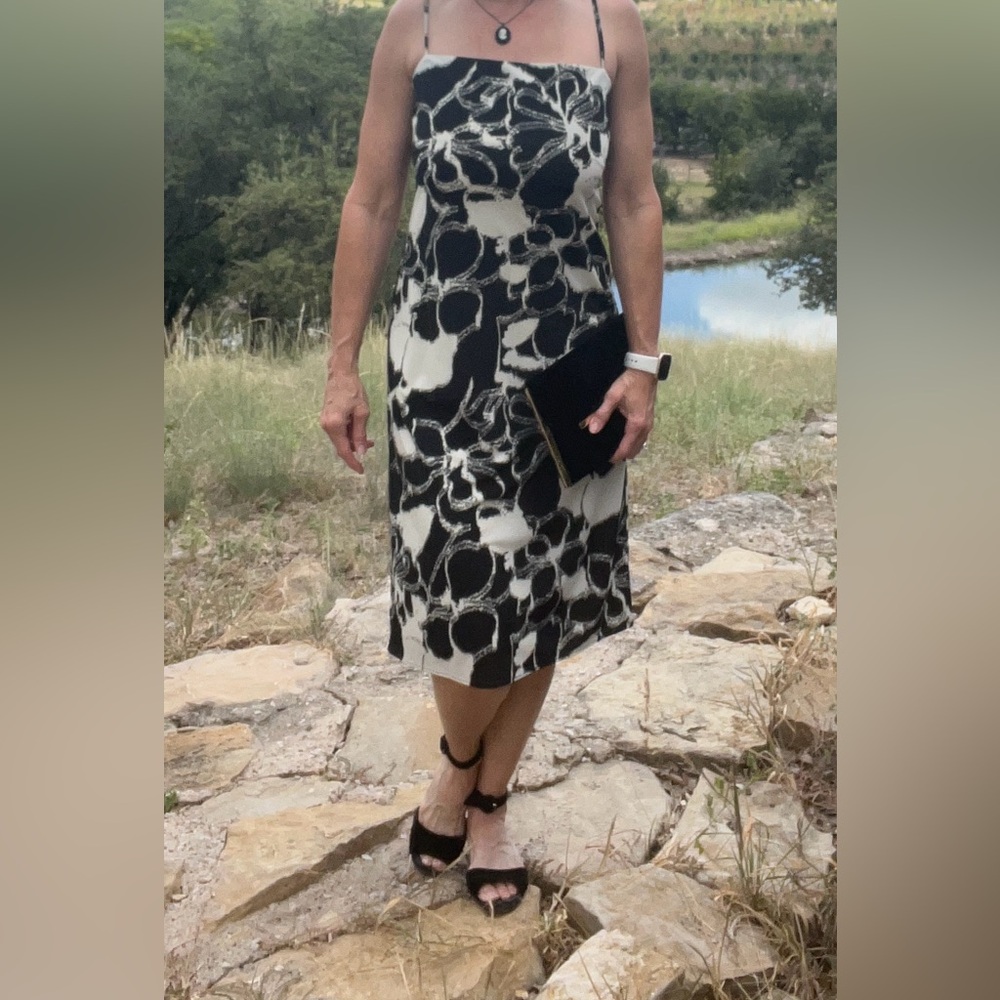 J. Crew Black and Cream Abstract Dress